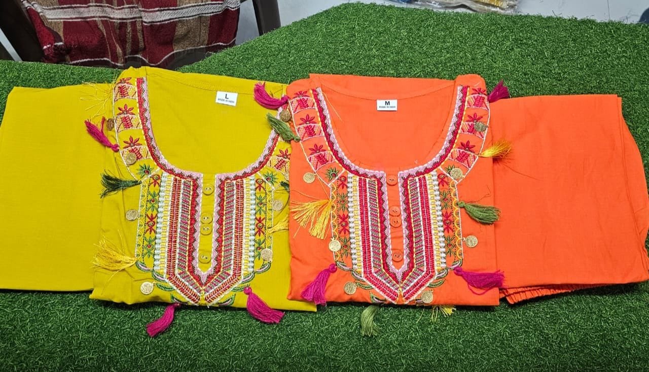 Pure Cotton Festive Embroidered Kurta Pant Set